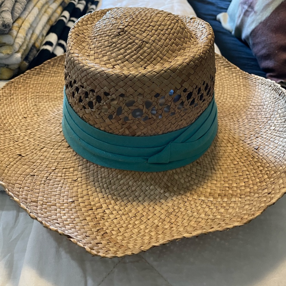 Straw Sun Hat with Teal Band